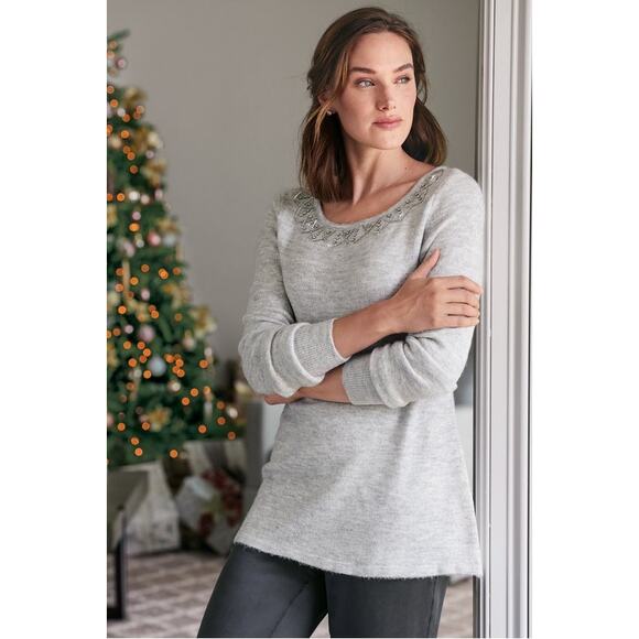 NWT Soft Surroundings Aleza Sweater Rhinestone Embellished Reversible - Picture 1 of 6